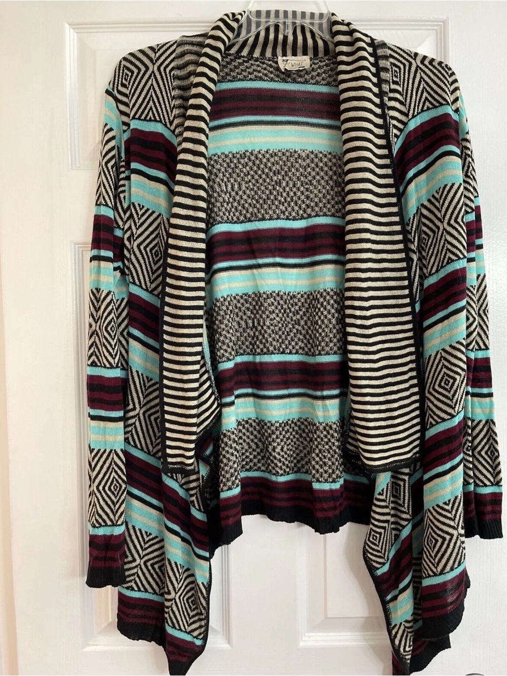 Say What Women's MED Long Sleeve Open Front Cardigan Multicolor Southwest Boho